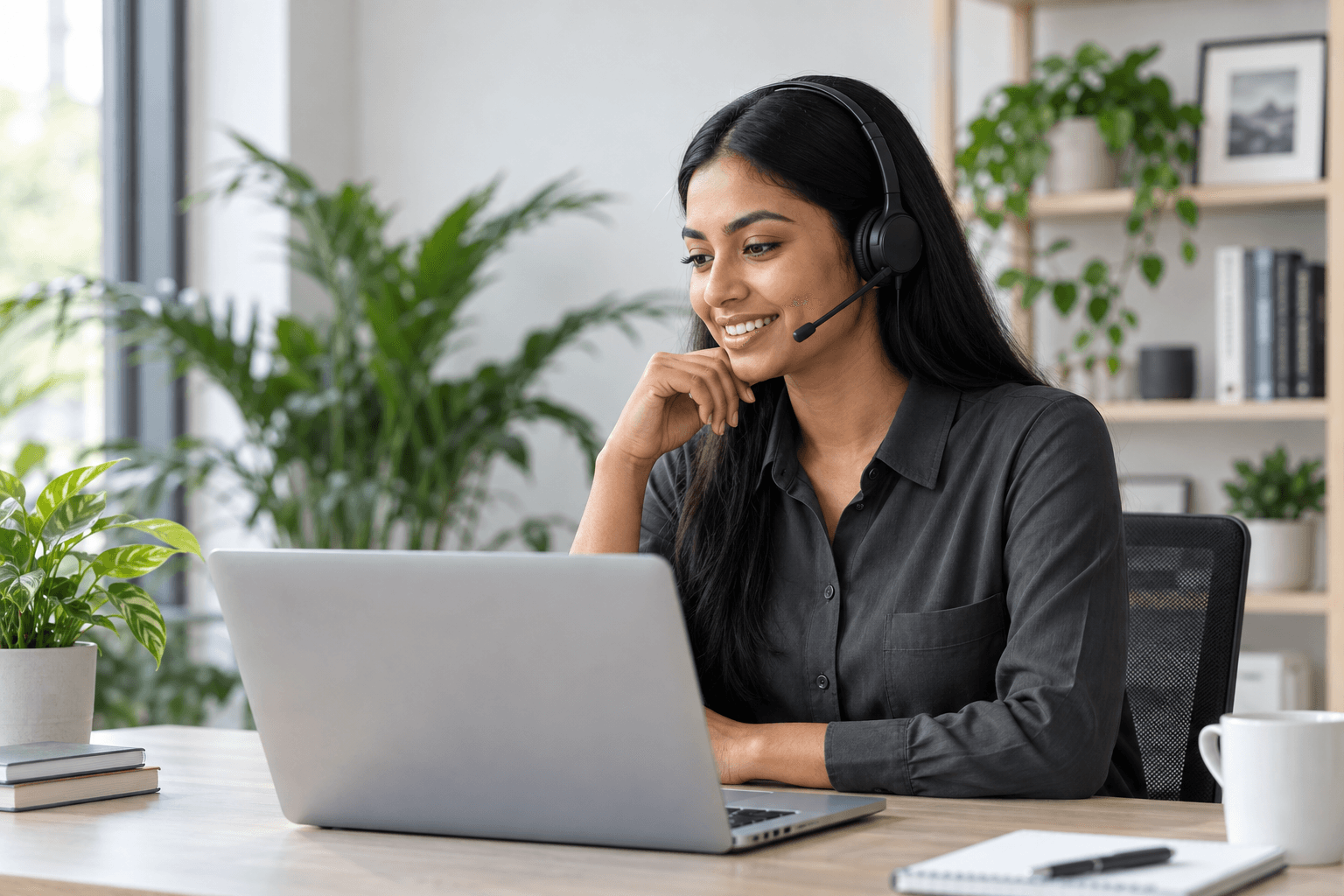 Customer support professional wearing a headset