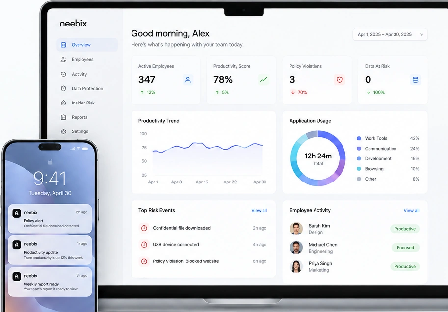 Illustrative Neebix product concept displayed on a laptop and phone